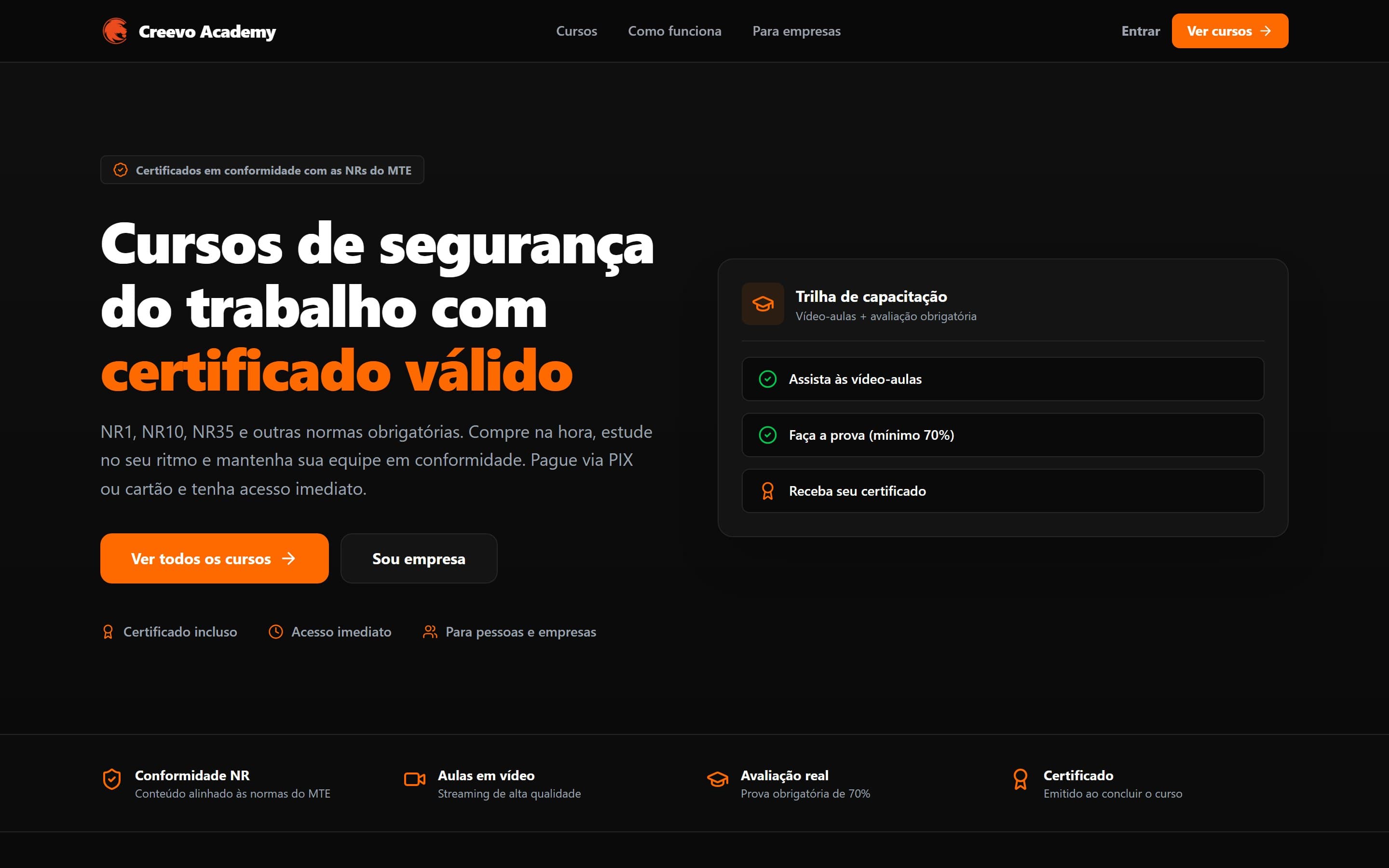 Tela do projeto Creevo Academy