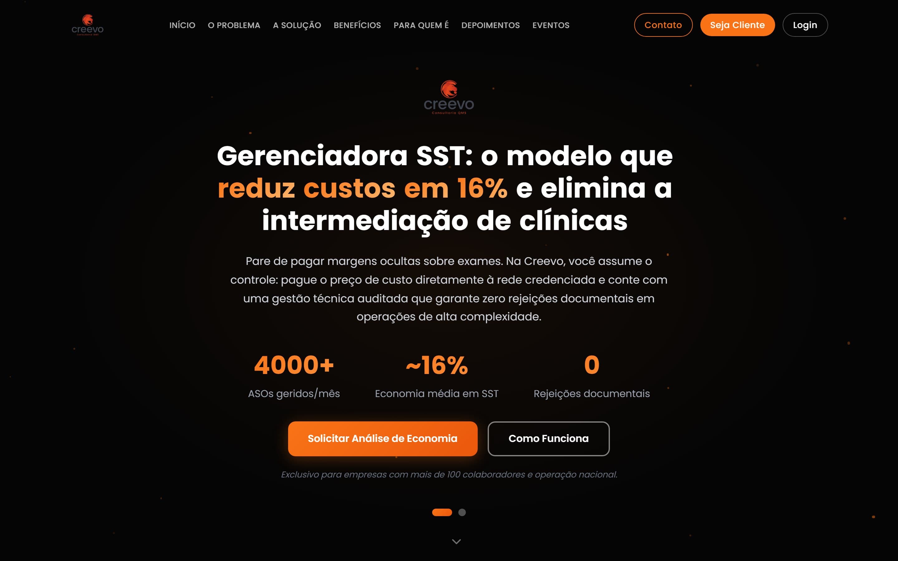 Tela do projeto Creevo