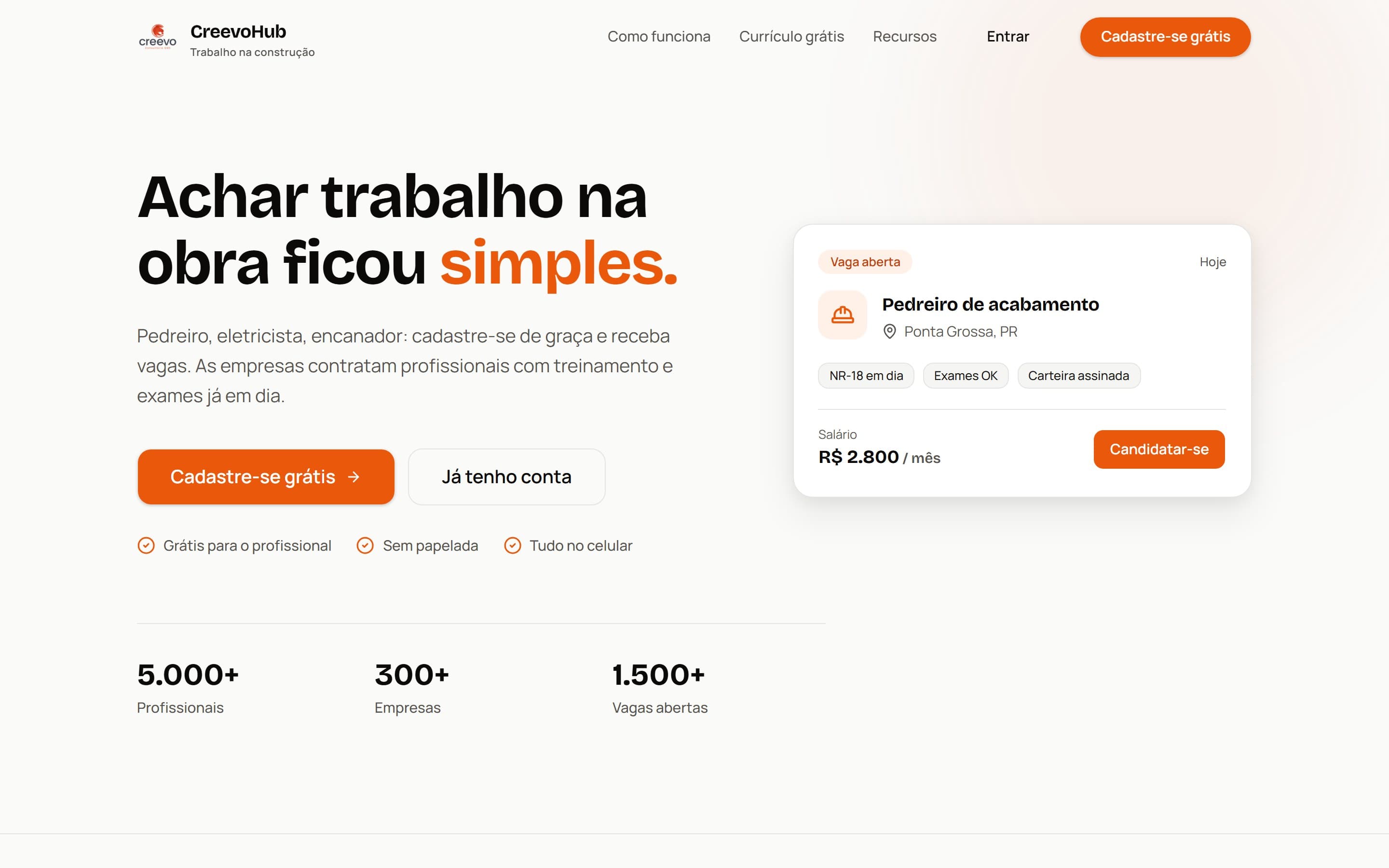 Tela do projeto CreevoHub