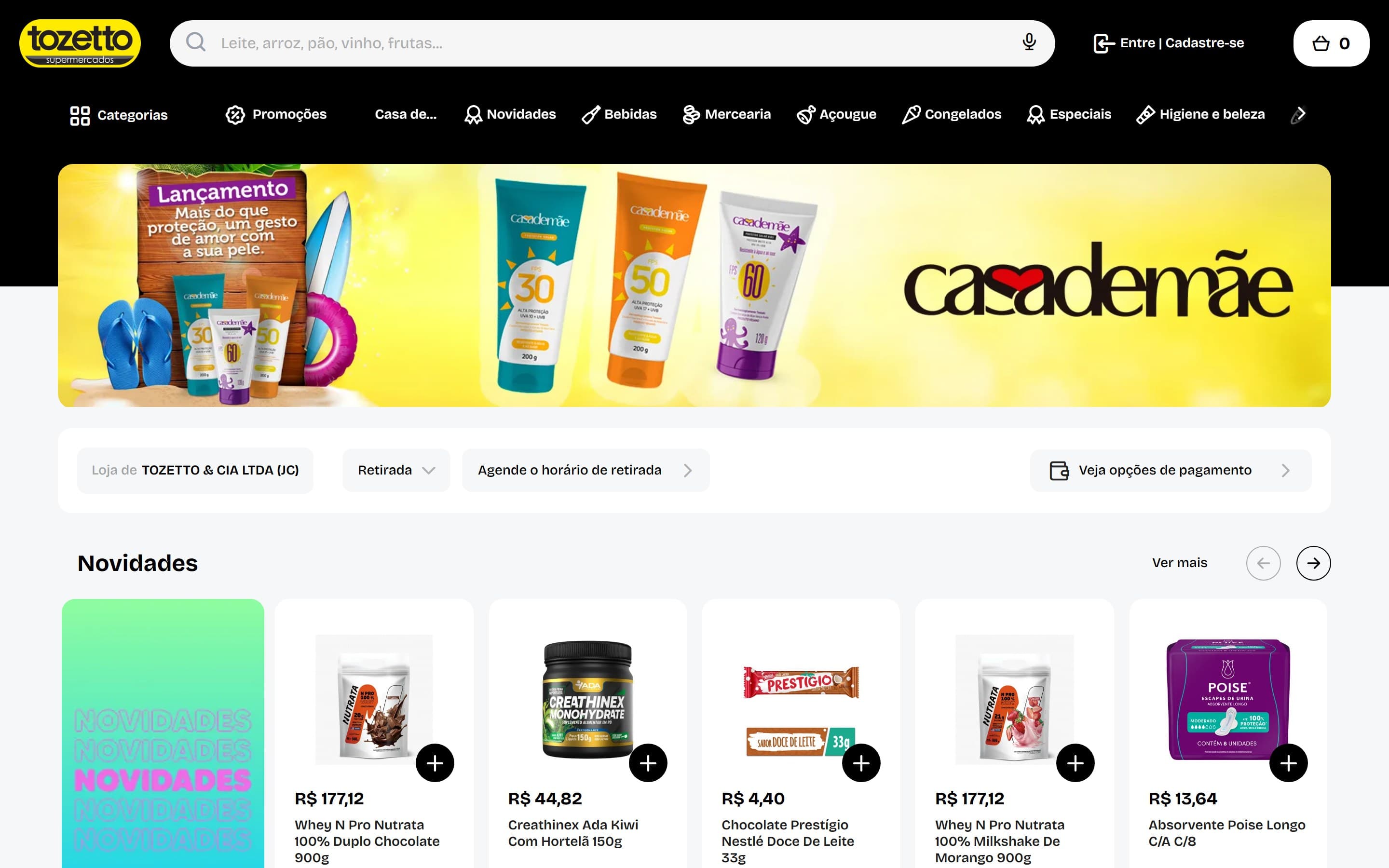 Tela do projeto Tozetto Online